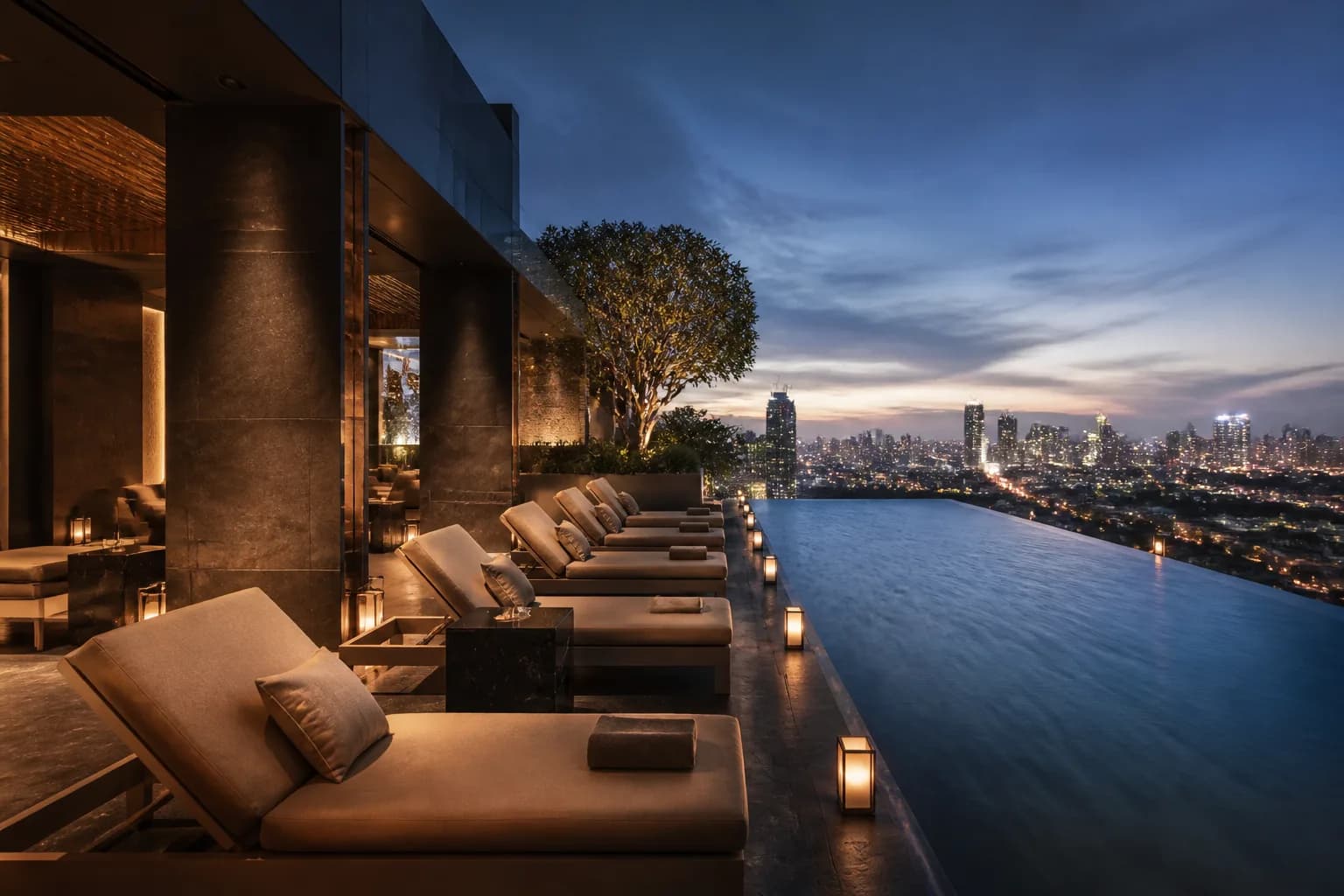 Rooftop pool at twilight